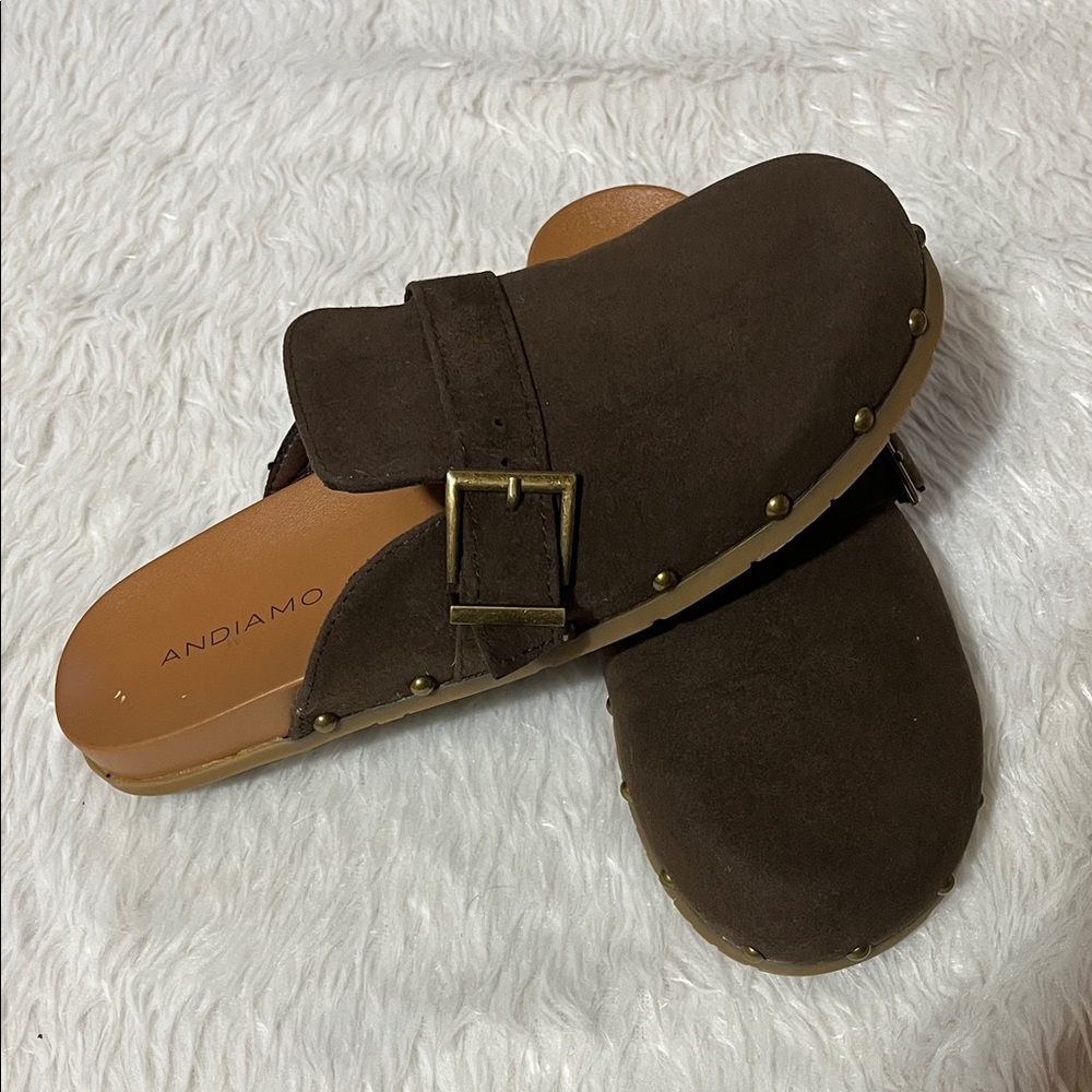 Andiamo Brown Suede Clogs